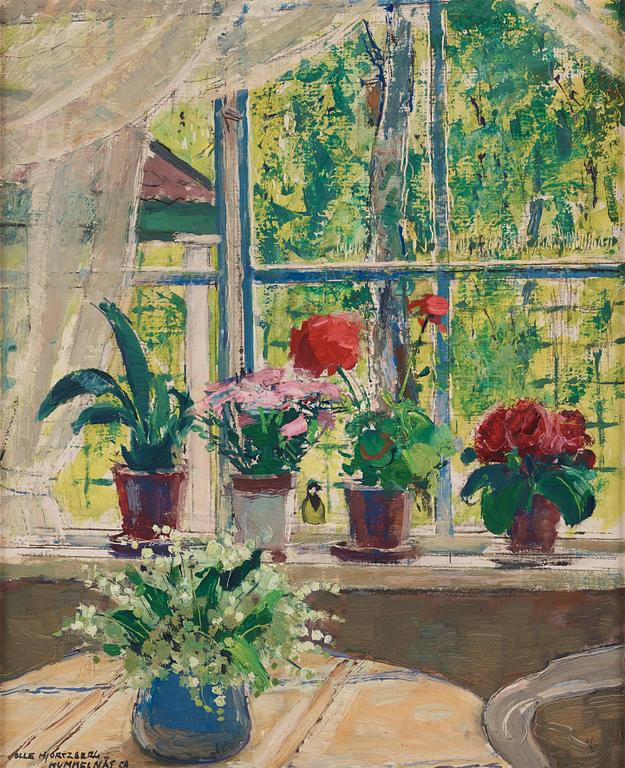 Olle Hjortzberg, Flowers on the window sill.