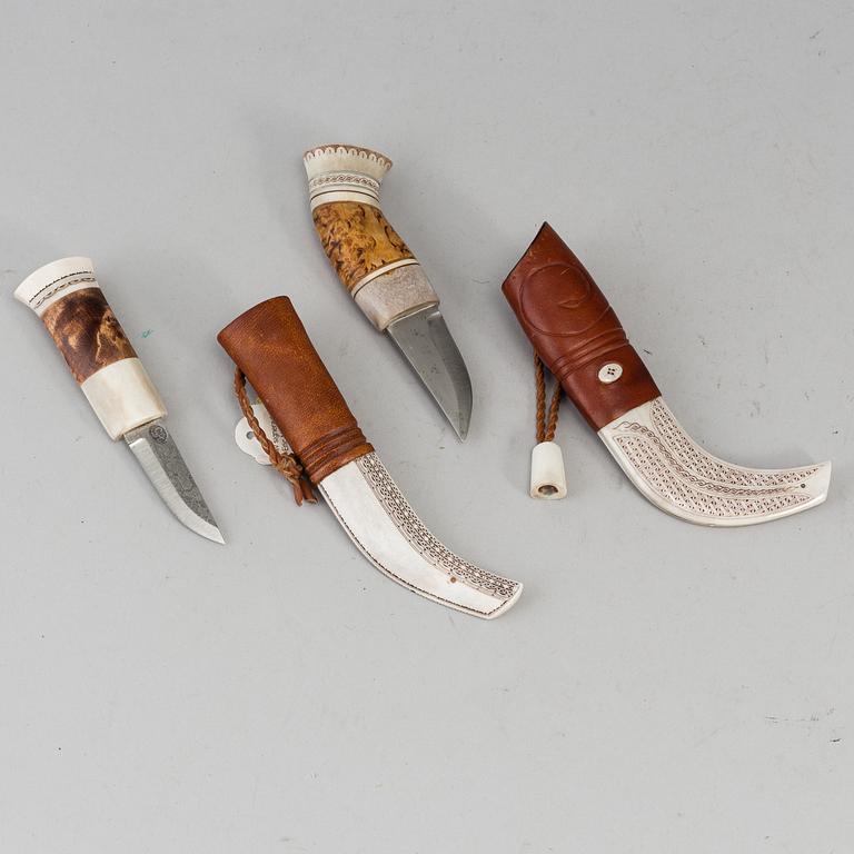 Two Sami reindeer horn knives, one Per-Erik Nilsson, one signed JL.