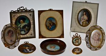 PARTI MINIATYRPORTRÄTT, 9 st, omkring 1900-1900-talets första hälft.