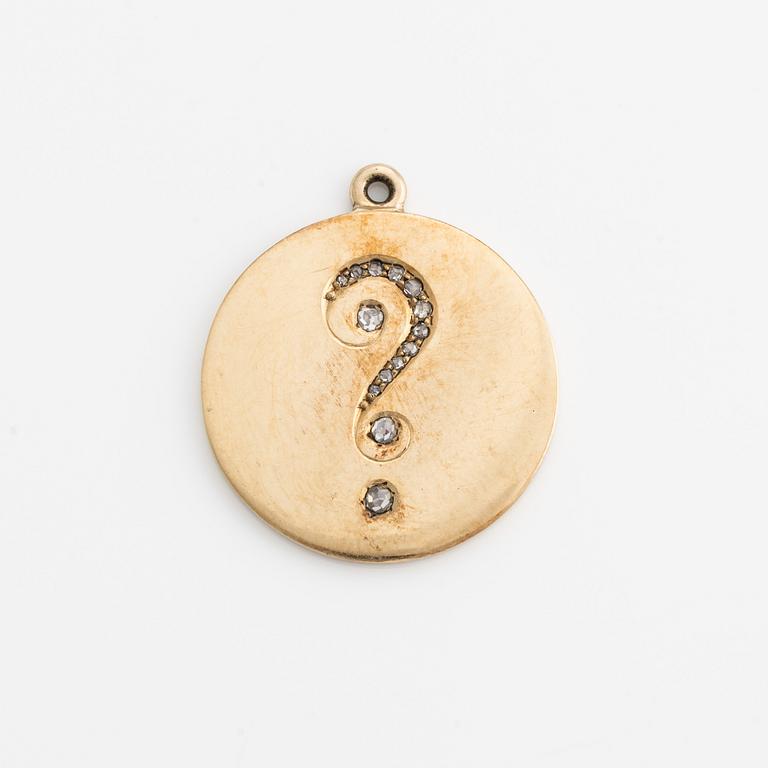 Pendant, gold, four-leaf clover and question mark in the form of rose-cut diamonds.