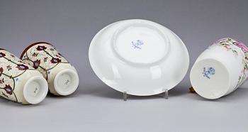 KOPPAR, 3 st, porslin, bla Kusnetzoff, Ryssland 1800-talets slut.