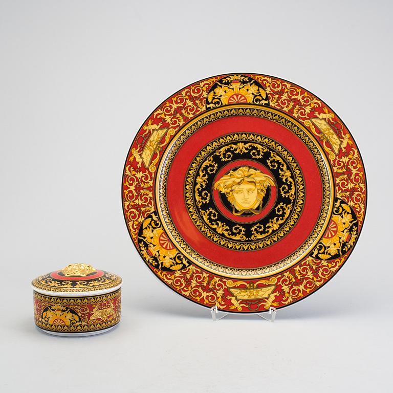 A lidded jar and a dish, Versace "Medusa".