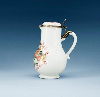 A large 'European Subject' silver-gilt mounted coffee pot with cover, Qing dynasty, Qianlong (1736-95).