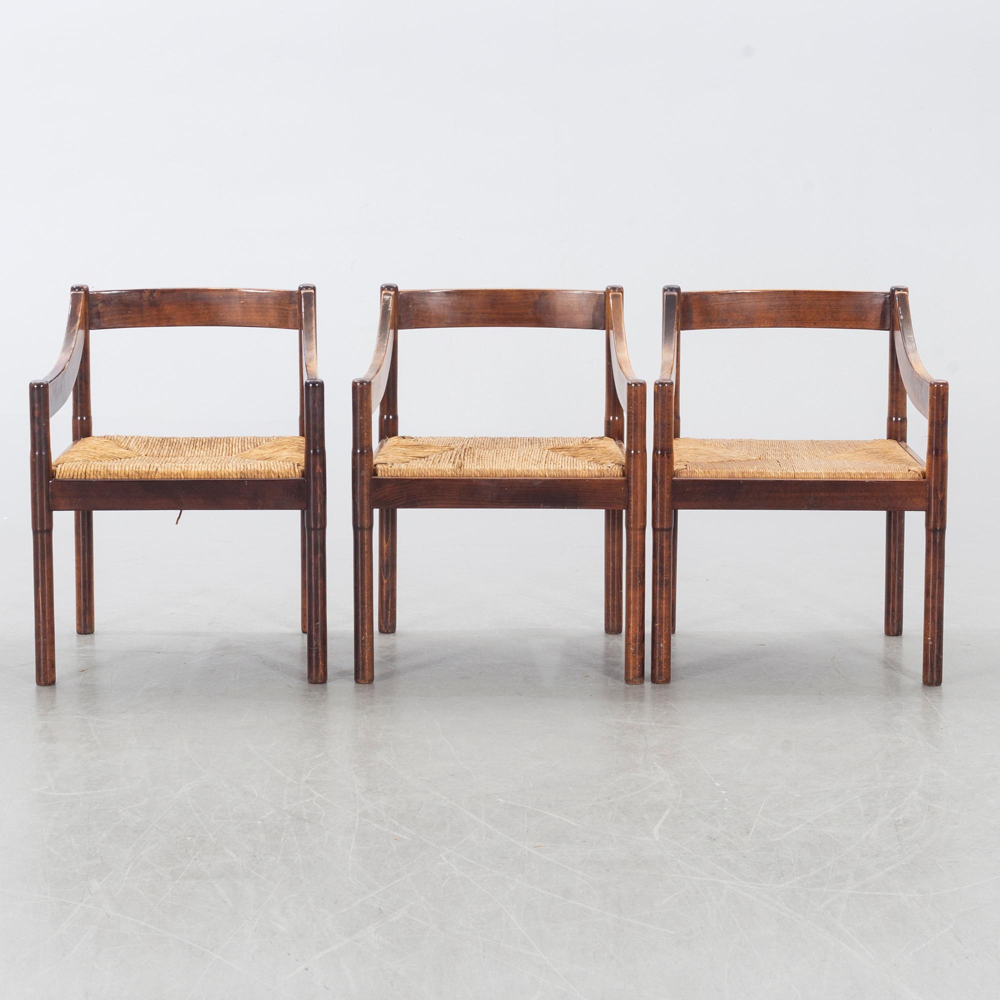 VICO MAGISTRETTI,  6 chairs, "Carimate", Italy.