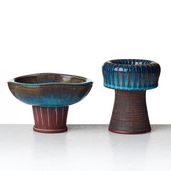 Wilhelm Kåge, a "Farsta" vase and a footed bowl, Gustavsberg studio, Sweden 1955 and 1960.