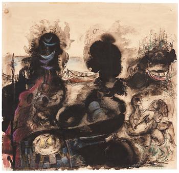 CO Hultén, Imprimage and frottage on paper, signed and executed 1947.