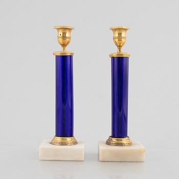 Candelabras, a pair, late Gustavian style with earlier parts.
