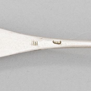 Three Russian silver tea strainer/ sprinkle spoons, late 19th to early 20th century.