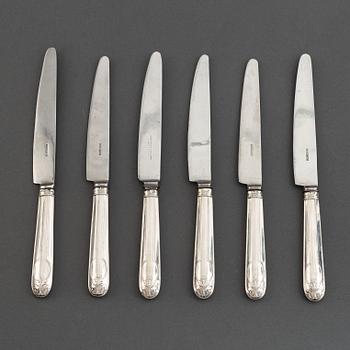 AI Björkman, matknivar, 6 st, silver, Gammal Fransk,  Stockholm 1829.