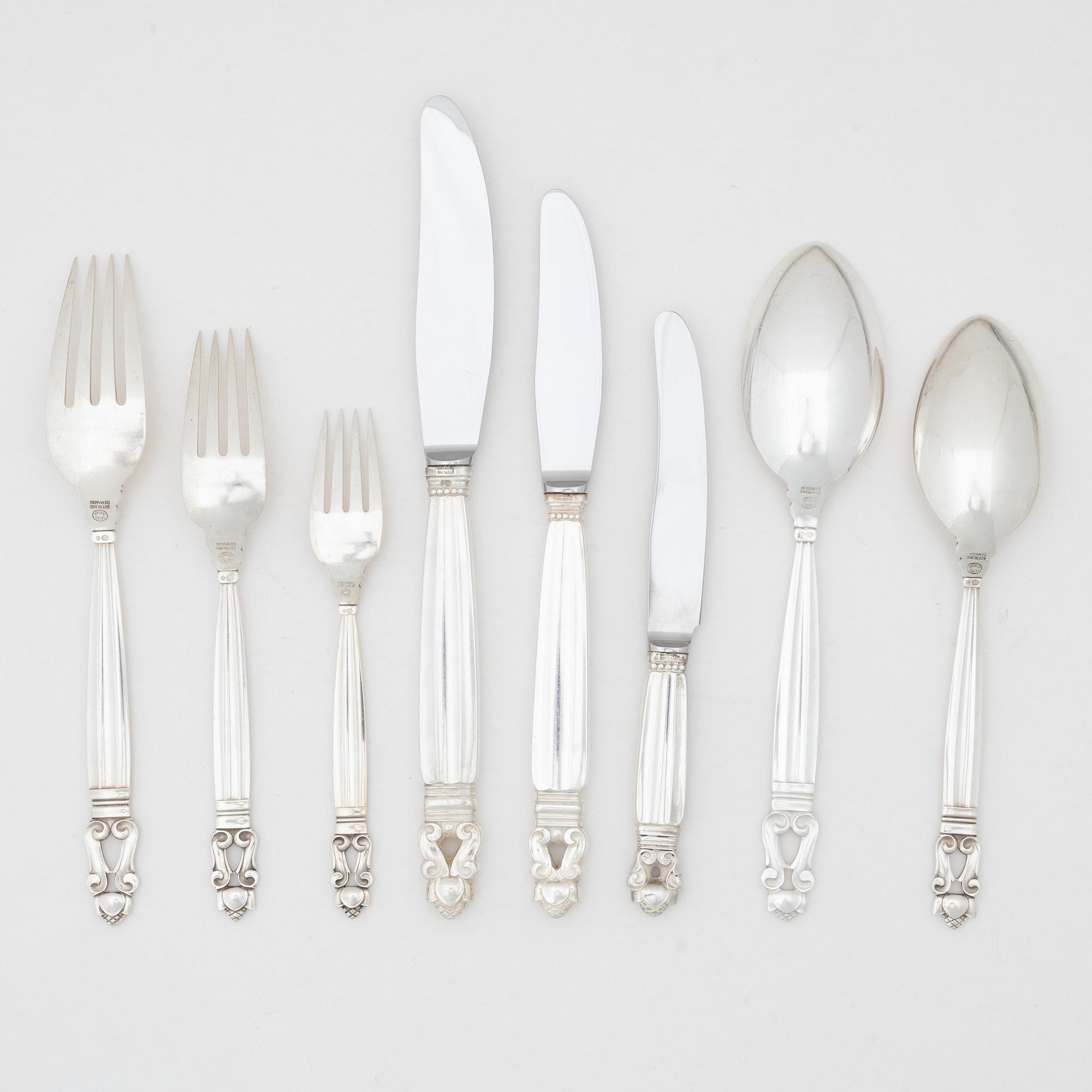 Johan Rohde, a sterling silver cutlery set, 'Konge/Acorn', Georg Jensen, Denmark, after 1945 (63 pieces).