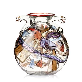 7. Ulrica Hydman-Vallien, a painted glass vase, Pilchuck USA 1983.