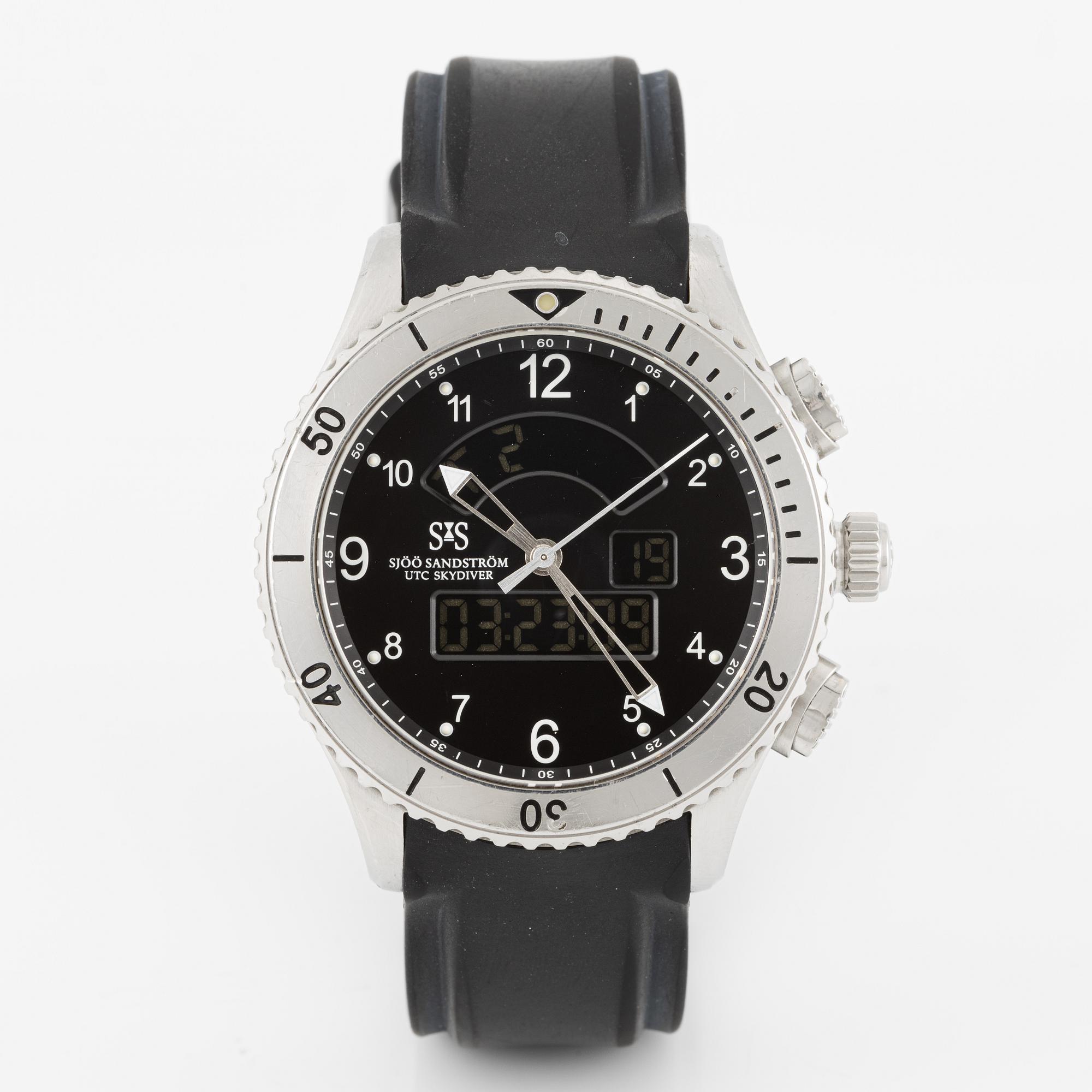 Sjöö Sandström, UTC Skydiver, "Official watch Swedish Airforce", wristwatch, 44 mm.