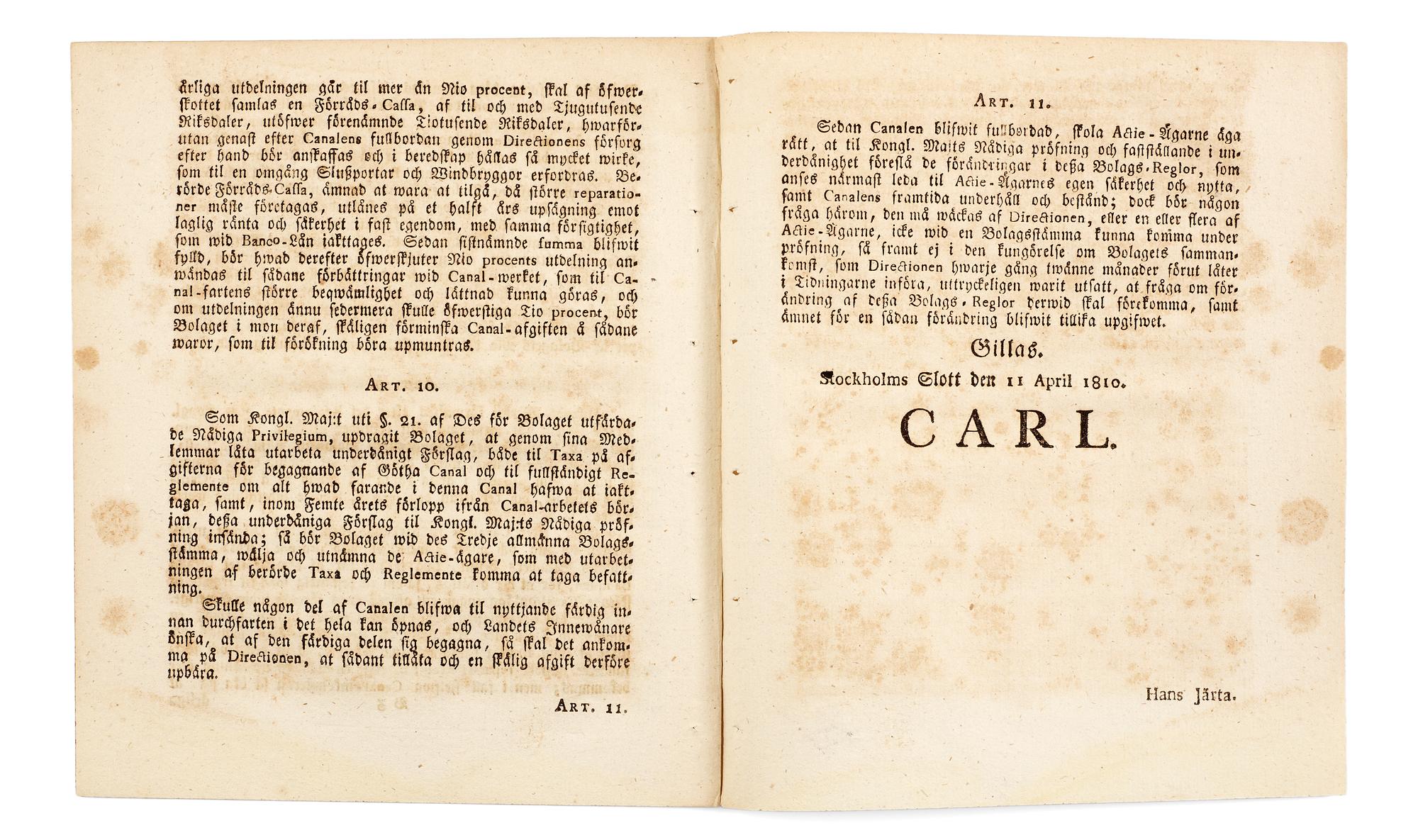 SVENSKA AKTIEBREV 1728-1899, en samling om 1198 aktiebrev samt diverse dokument rörande Göta kanal bolaget såsom regler.