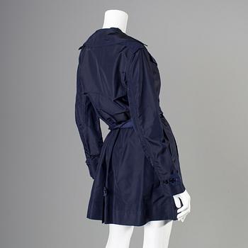 A blue nylon trenchcoat by Ralph Lauren.