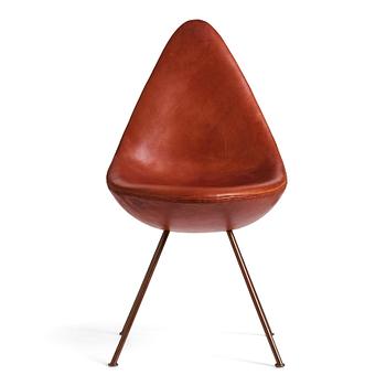 313. Arne Jacobsen, a cognac coloured leather "Drop chair", Fritz Hansen, Denmark 1964.