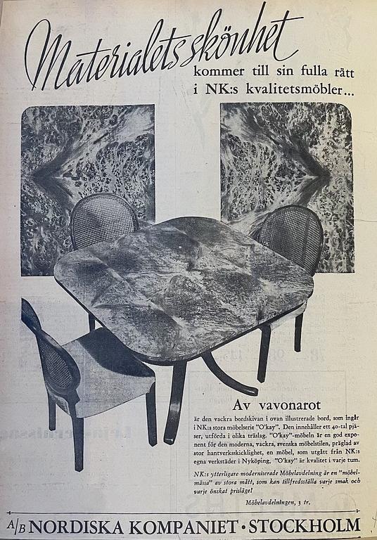 Axel Einar Hjorth, an "O.K." dining table, Nordiska Kompaniet, 1937.