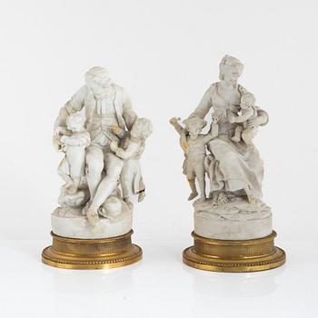 A pair of parian / bisuit porcelain groups, after J Gott, probably England 19th century.