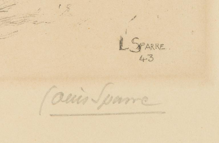 Louis Sparre, etsaus, laattasigneerattu ja päivätty -43, lyijykynäsigneerattu.
