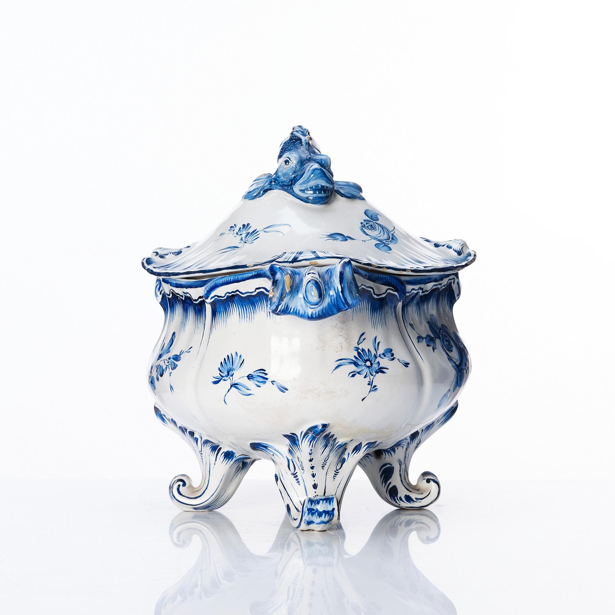 A Swedish Marieberg faience tureen with cover, dated 1765.