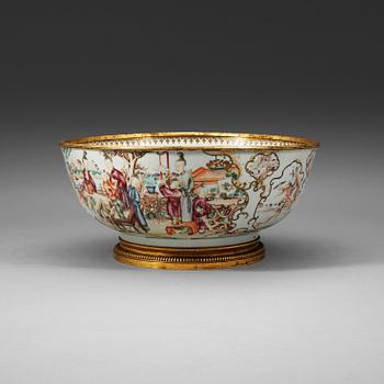 252. A famille rose bronze mounted punch bowl, Qing dynasty, Qianlong (1736-95).