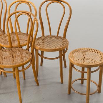 A SET OF 5 THONET STYLE CHAIRS AND 2 STOOLS, end of 20th century.