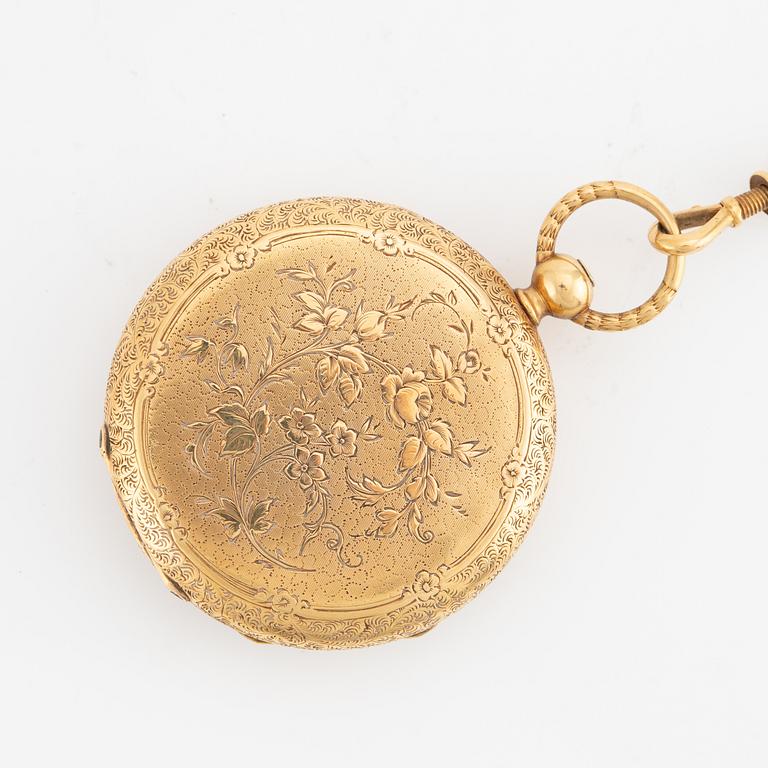 Pocket watch, 18K gold, with chain in 18K gold, 39 mm.