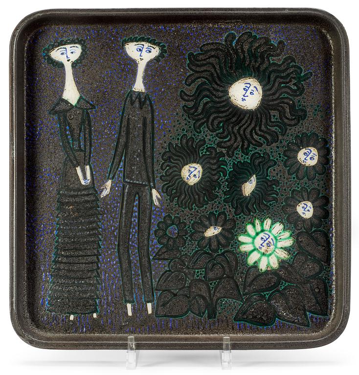 A Birger Kaipiainen stoneware tray, Arabia, Finland.