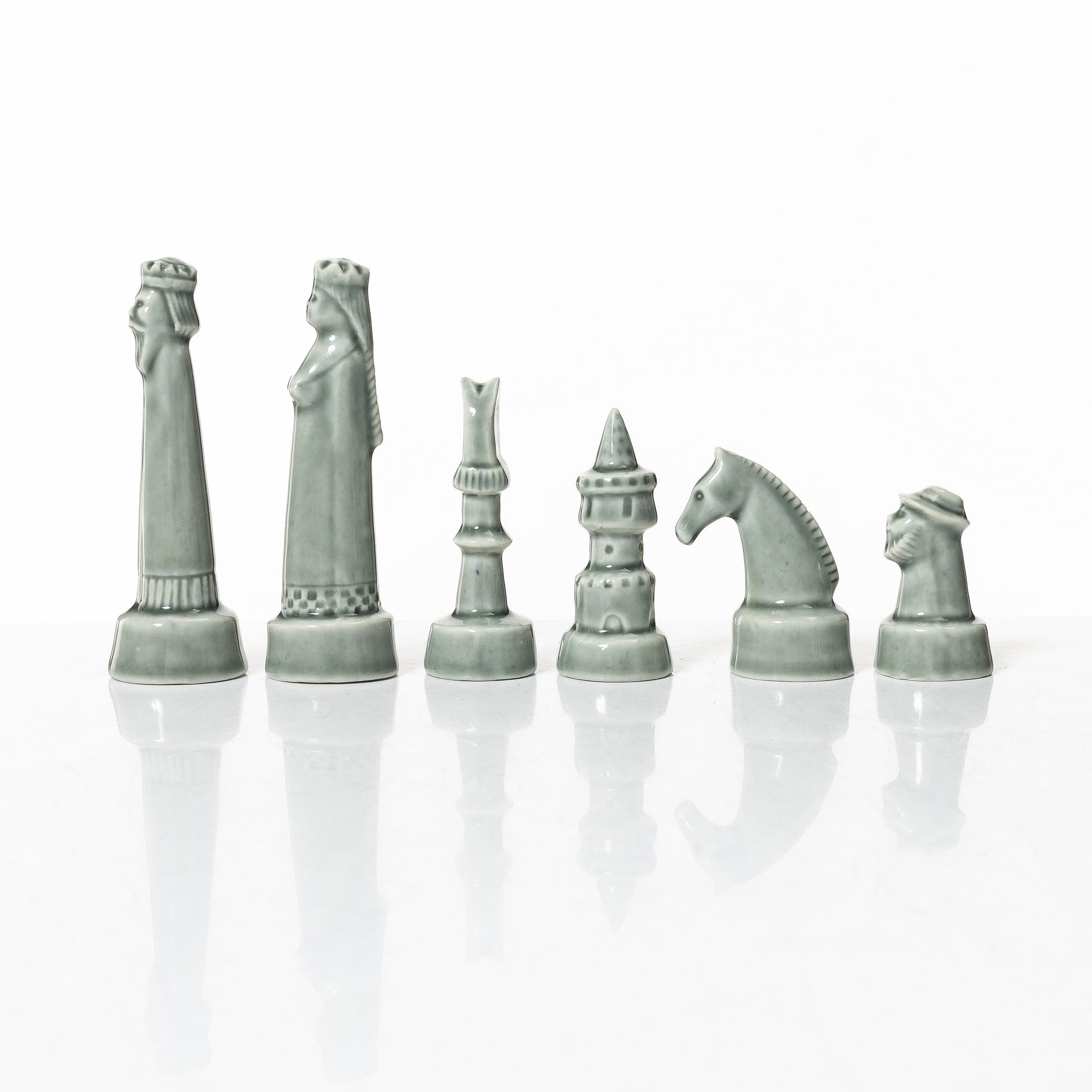 Sven Wejsfelt, a set of 33 stoneware chess pieces, Gustavsberg Studio 1964.