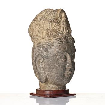A large well sculptured head of Guanyin, Ming dynasty (1368-1644).