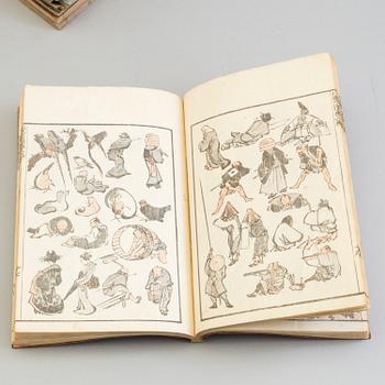 13 Japanese woodblock printed books with illustrations, 19th century.