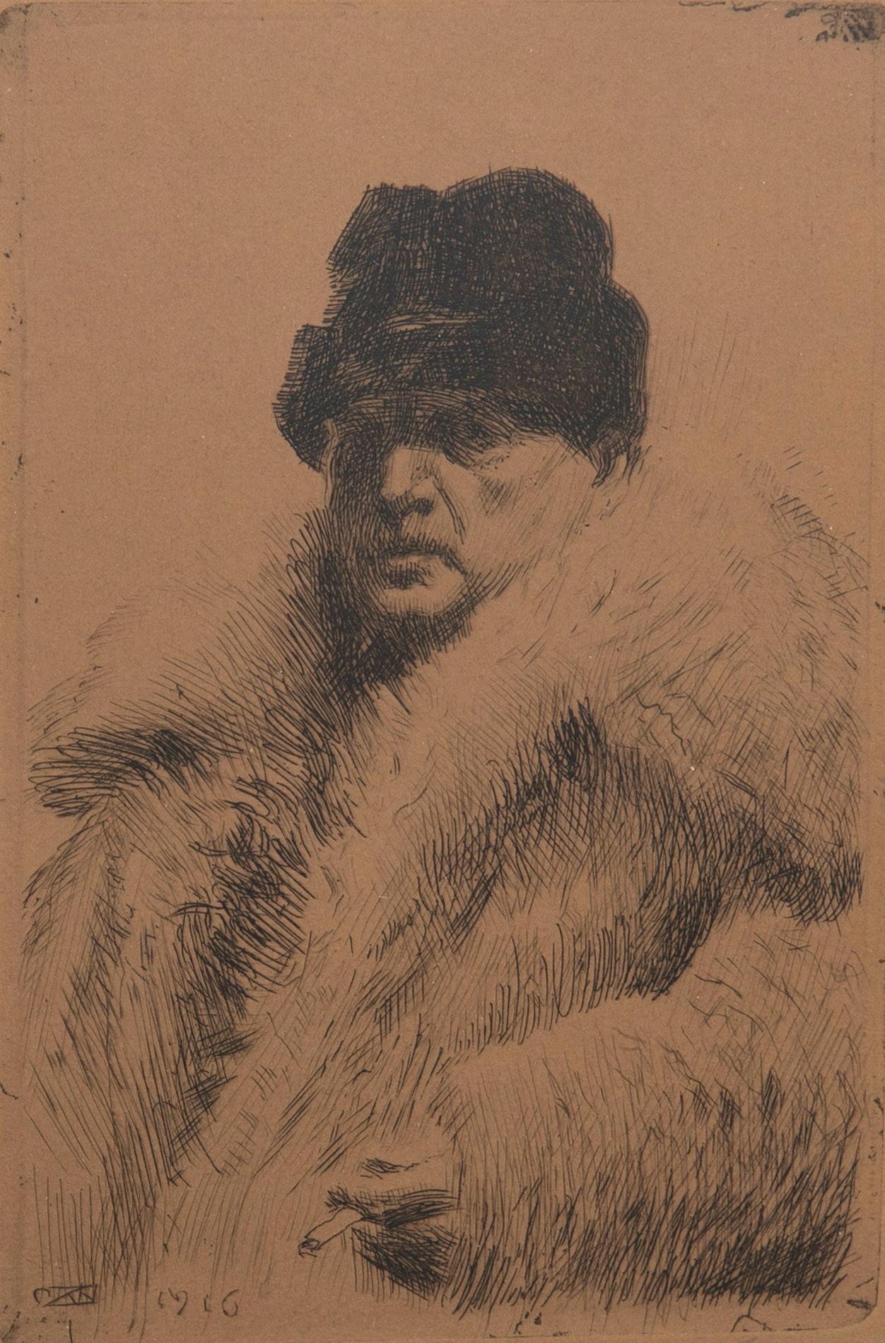 Anders Zorn, Self-portrait in wolf fur coat.