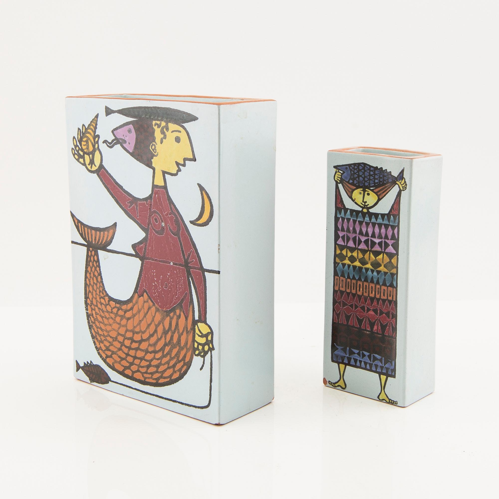 Stig Lindberg, vases 2 pcs Gustavsbergs studio 20th century second half faience.