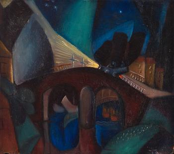 345. Erik Olson, Night motif with automobile.