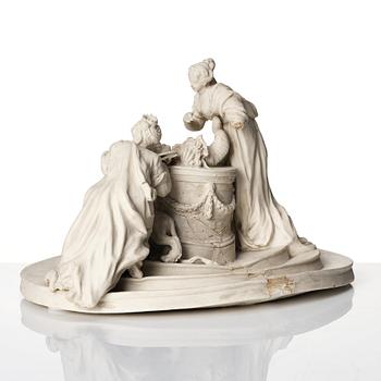 An Italian bisquit porcelain figure group with the arms of Savojen, Vinovo, marked 1817.