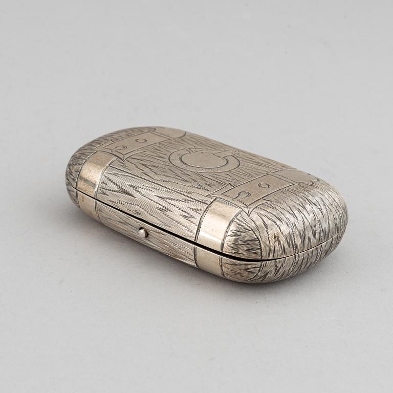 A Russian silver cigarette-case, marked EB, 1883.
