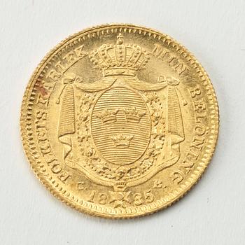 A gold 1 ducat coin Karl XIV Johan of Sweden, 1835.