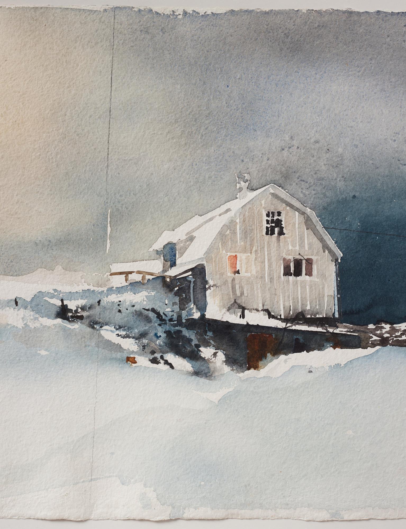 Lars Lerin, Winter landscape with house.