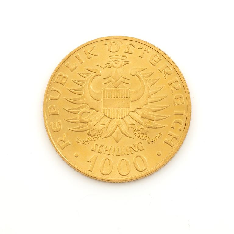 Gold coin, Austria, 1,000 schillings, 1976.