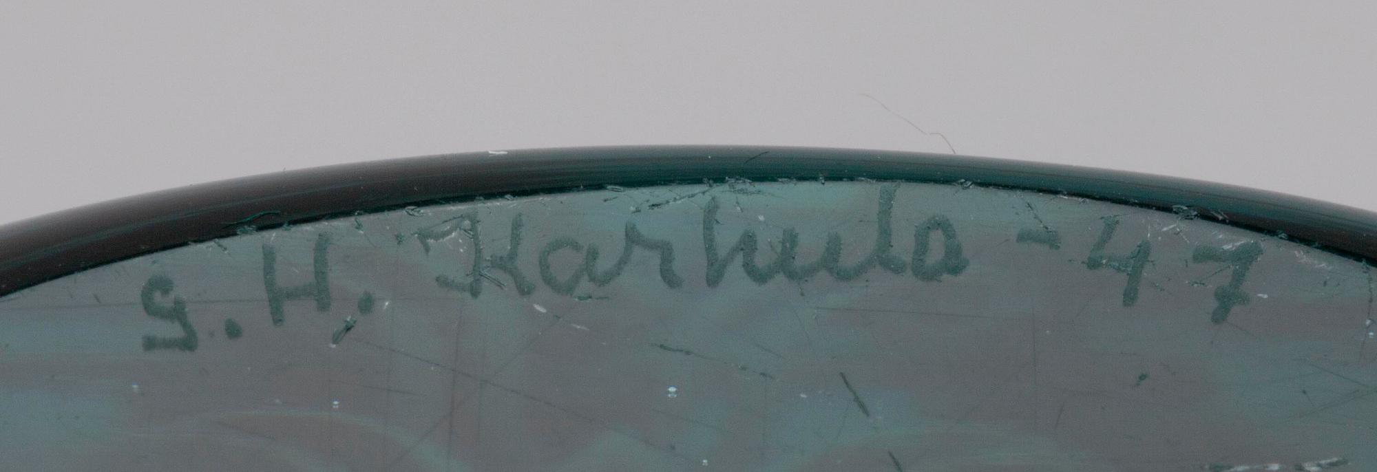 VAS, grönt glas, sign. G.H. Karhula -47.