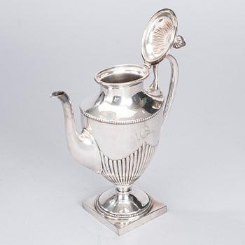 KAFFESERVIS, 3 delar, försilvrad metall, empirestil, 1900-talets första hälft.