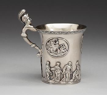 A Russian 19th century parcel-gilt mugg, makers mark of Peder Madsen, St. Petersburg 1833.