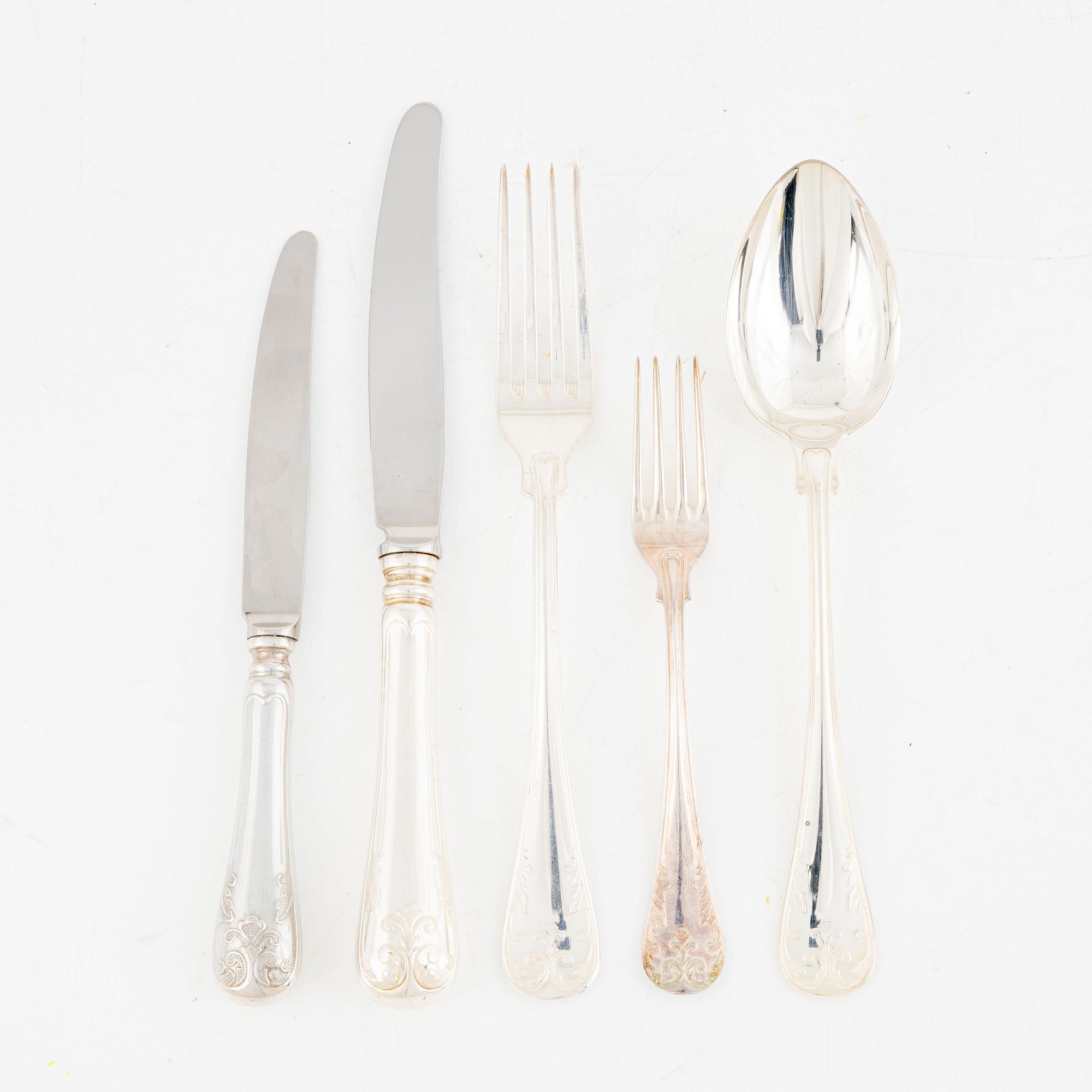Bestickservis, 49 delar, silver, modell "Gammal fransk", GAB, Eskilstuna, 1994-2001.