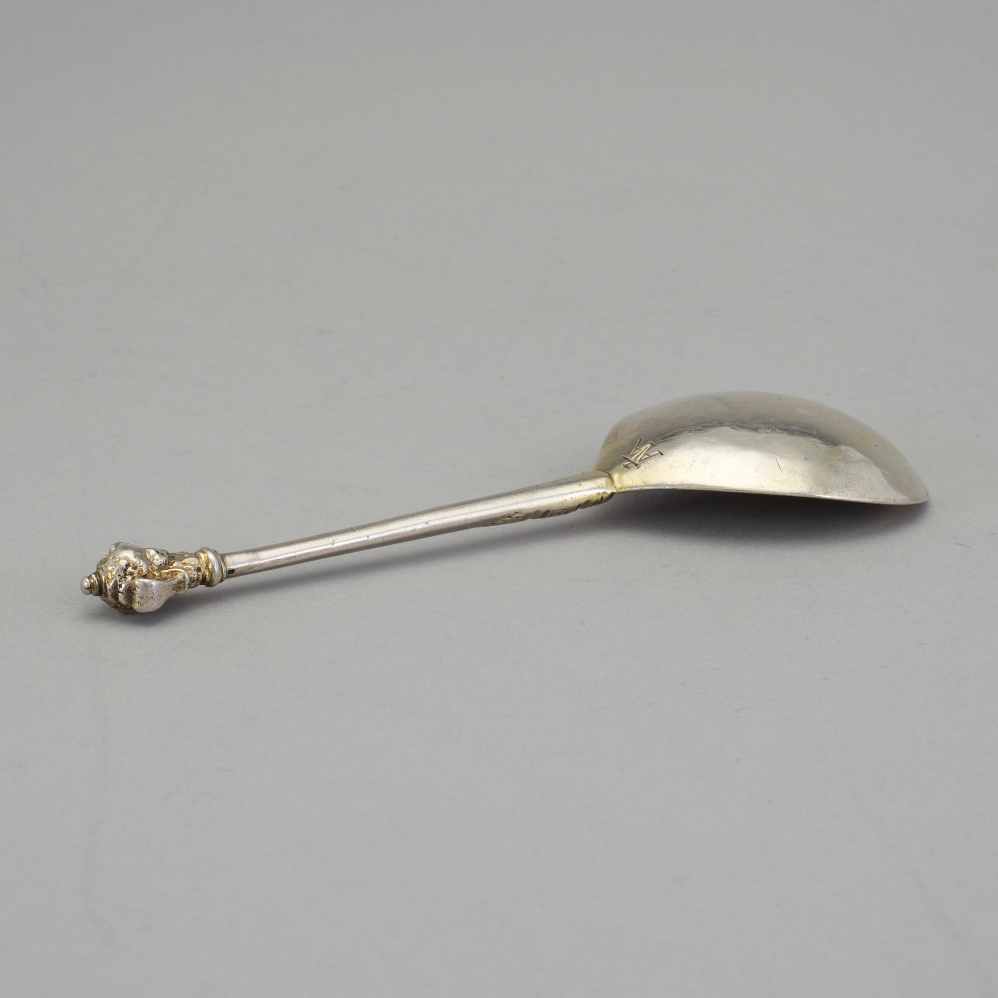 A Swedish 17th century silver-gilt spoon, unmarked (possibly Anders Andersson Amor, Sthlm 1684-1703).