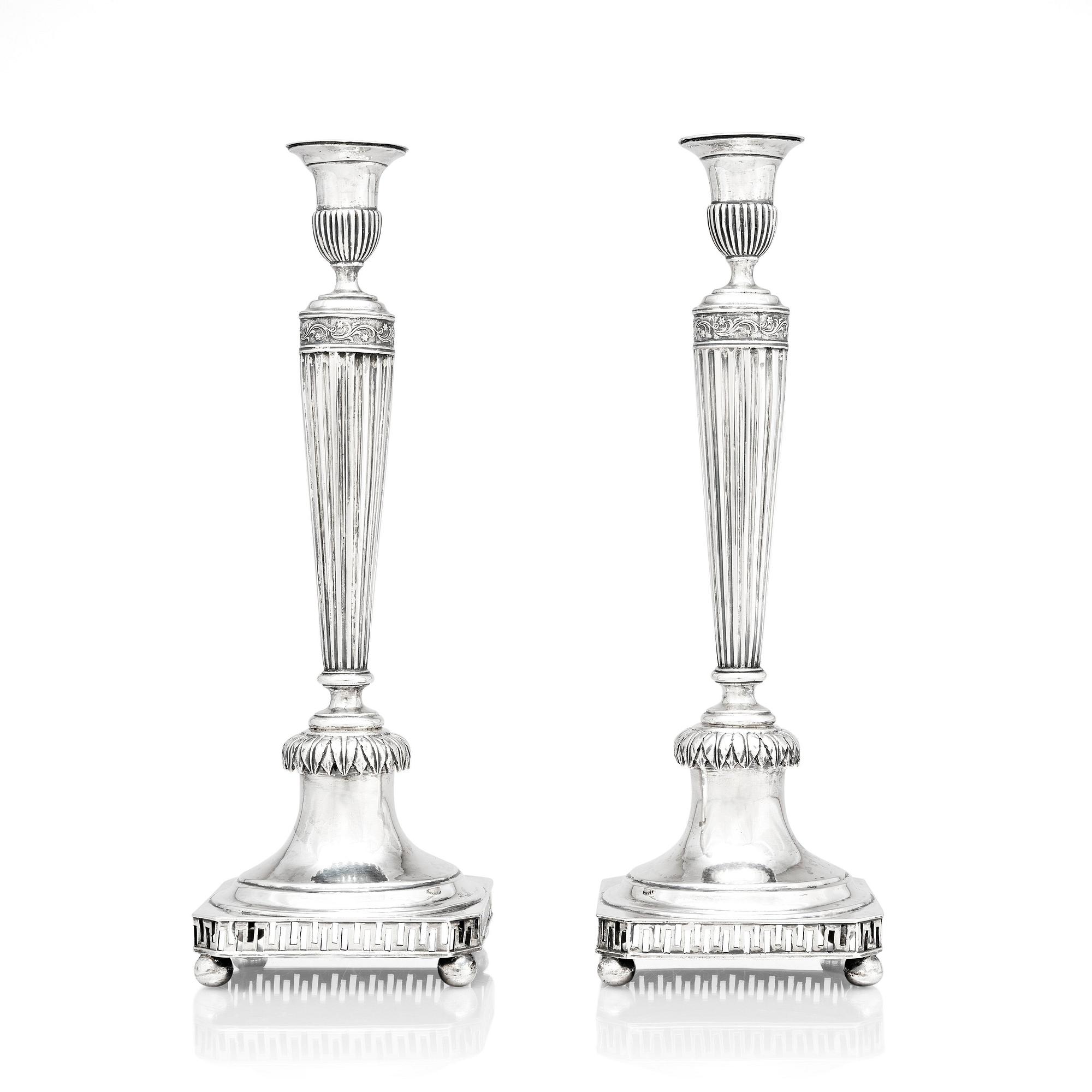 Jacob Hallardt, ljusstakar, ett par, Stockholm 1811, silver, sengustavianska.