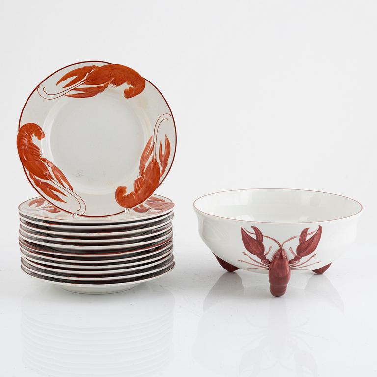 Alf Wallander, crayfish service, 13 pieces, earthenware, Rörstrand.