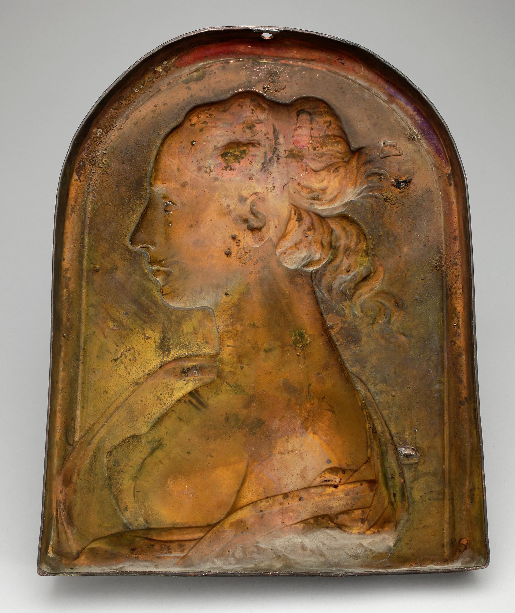 VÄGGPLAKETT, patinerad brons, jugend, 1900-talets början.