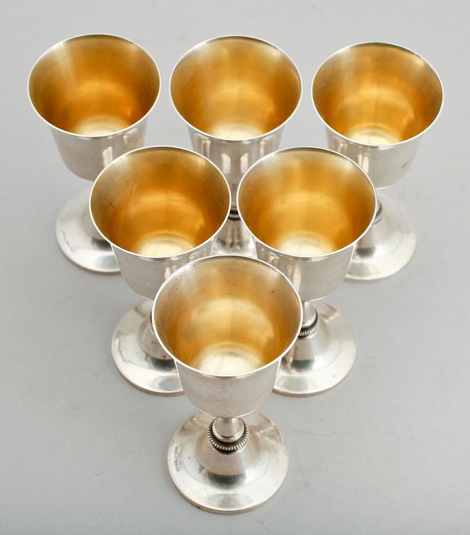 SNAPSGLAS 6 st, silver, MGAB, Uppsala 1962. Vikt ca 290 g.