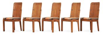 A set of five Axel Einar Hjorth stained pine chairs, 'Lovö', Nordiska Kompaniet, 1930's.