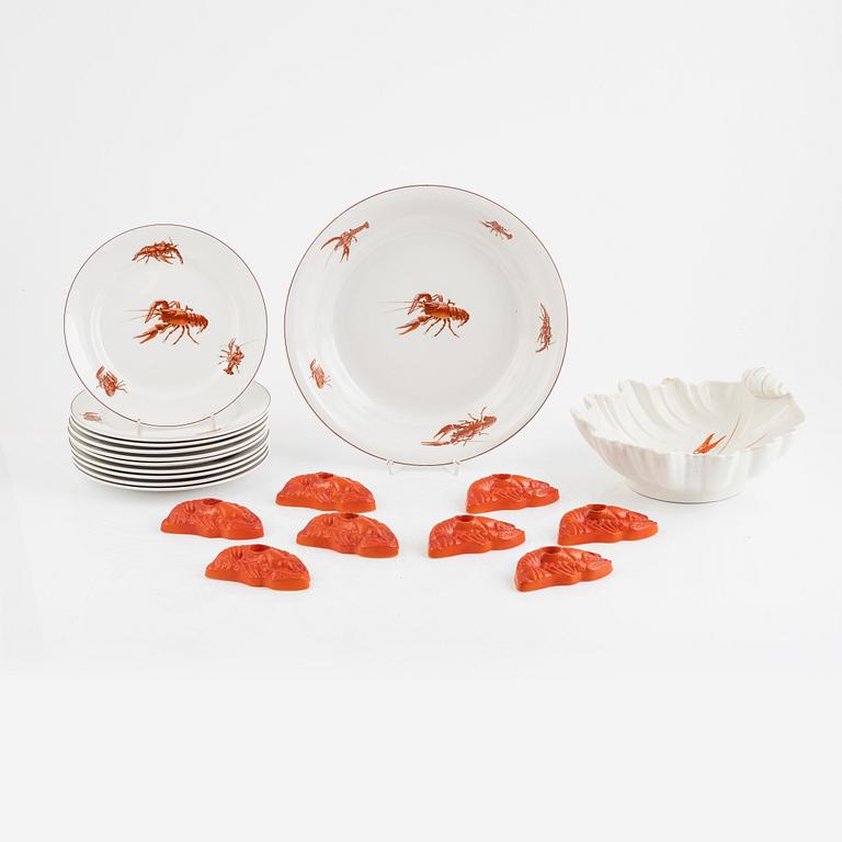 A creamware crayfish service, 20 pieces, Gustavsberg, of varying dates of manufacture.