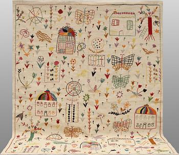 Matta, handbroderad Kelim, ca 240 x 181 cm.
